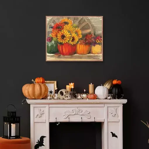 Sale Floral Pumpkins Framed Canvas Art Print Fall