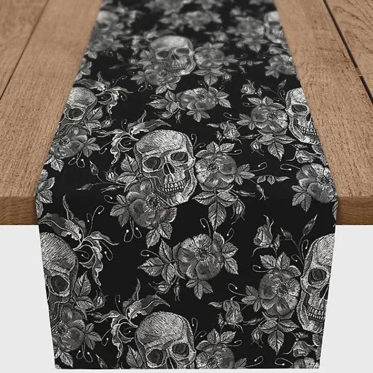 Kirklands Home Table Linens|Floral Skulls Halloween Table Runner