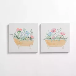 Kirklands Home Canvas Art|Floral Tan Bathtub Canvas Art Prints, Set of 2