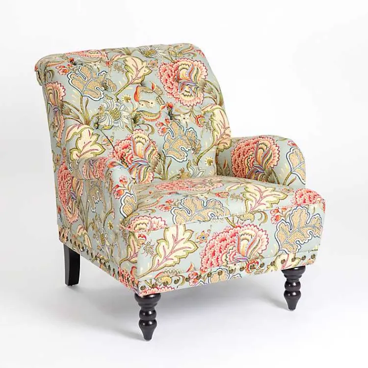 Kirklands Home Accent Chairs|Floral Tufted Rebecca Accent Chair Pink