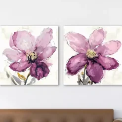 Kirklands Home Canvas Art|Floral Wash Giclee Canvas Art Print, Set of 2 Purple