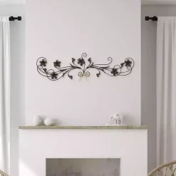 Kirklands Home Wall Plaques|Flower Scroll Metal Wall Plaque Black