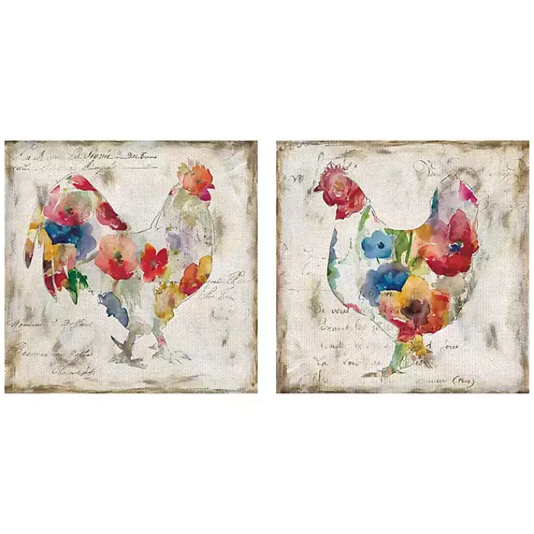 Kirklands Home Canvas Art|Flowered Chicken Canvas Art Print, Set of 2 Multi
