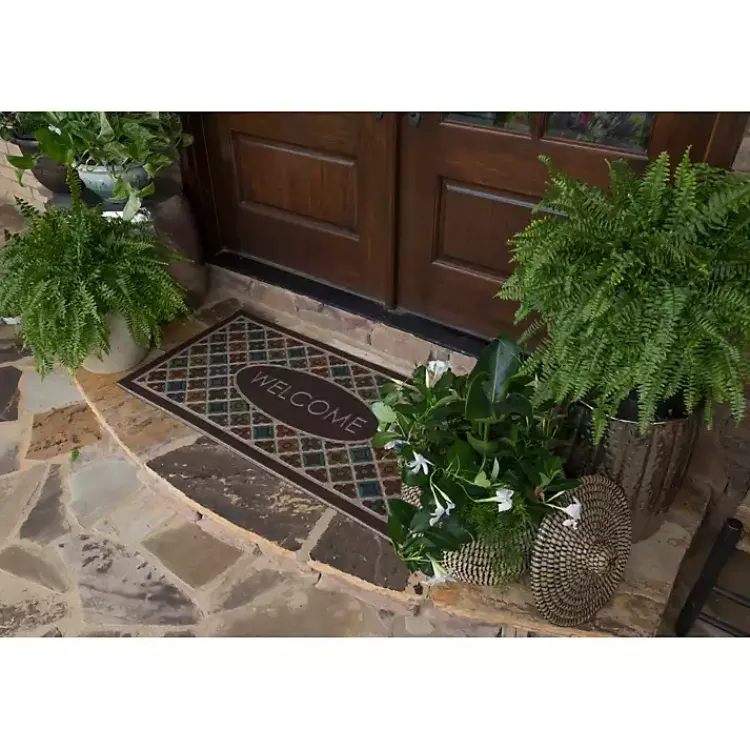 Kirklands Home Doormats|Flowery Tiles Entry Doormat Brown