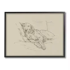 Kirklands Home Canvas Art|Fluffy Retriever Napping Dog Framed Canvas Print Tan