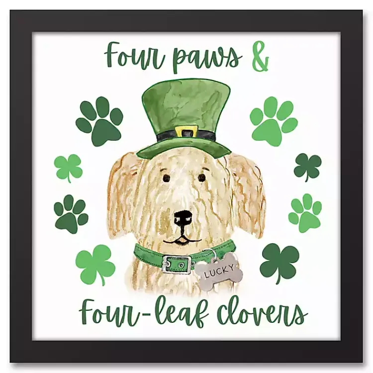 Four Paws and Clovers Framed Canvas Art Print St Patricks Day Decorations