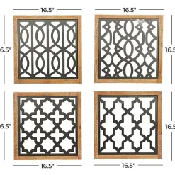 Kirklands Home Wall Plaques|Framed Matte Black Metal Wall Plaques, Set of 4