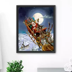 Discount Framed Santa on His Sleigh Giclee Canvas Art Print Christmas Art & Wall Decor