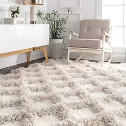 Kirklands Home Area Rugs|Francis Diamond Shaggy Area Rug, 4x6 White