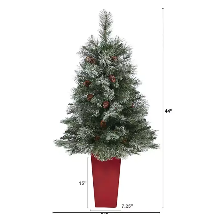 French Alps Mountain Pine Tree in Red Planter Christmas Arrangements & Garland