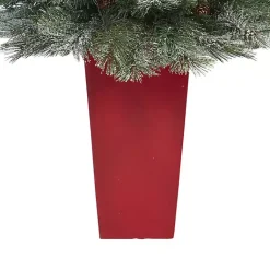 French Alps Mountain Pine Tree in Red Planter Christmas Arrangements & Garland