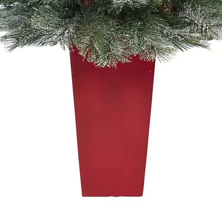 French Alps Mountain Pine Tree in Red Planter Christmas Arrangements & Garland