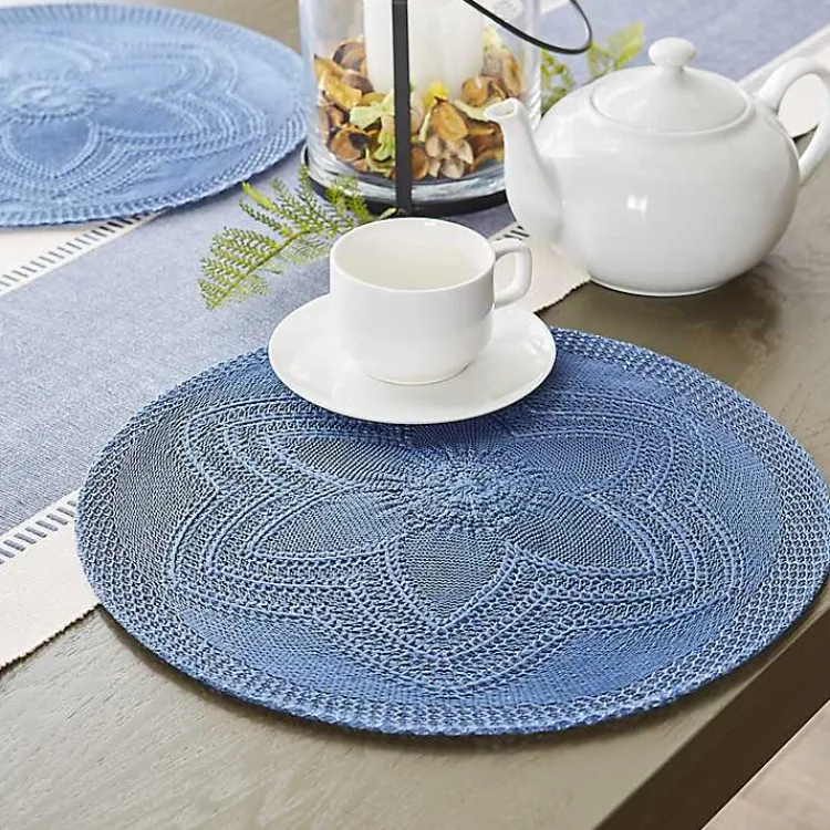 Kirklands Home Table Linens|French Woven Round Placemats, Set of 6 Blue