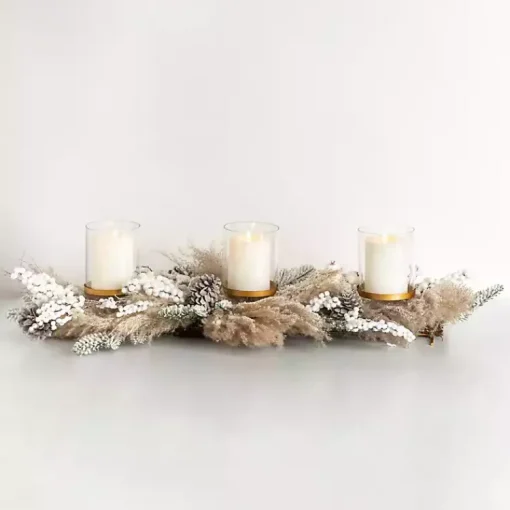 New Frosted Pampas and Berries Candle Centerpiece Christmas Centerpieces