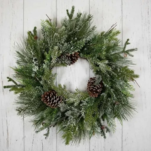 Clearance Frosted Pine and Cedar Wreath Christmas Wreaths