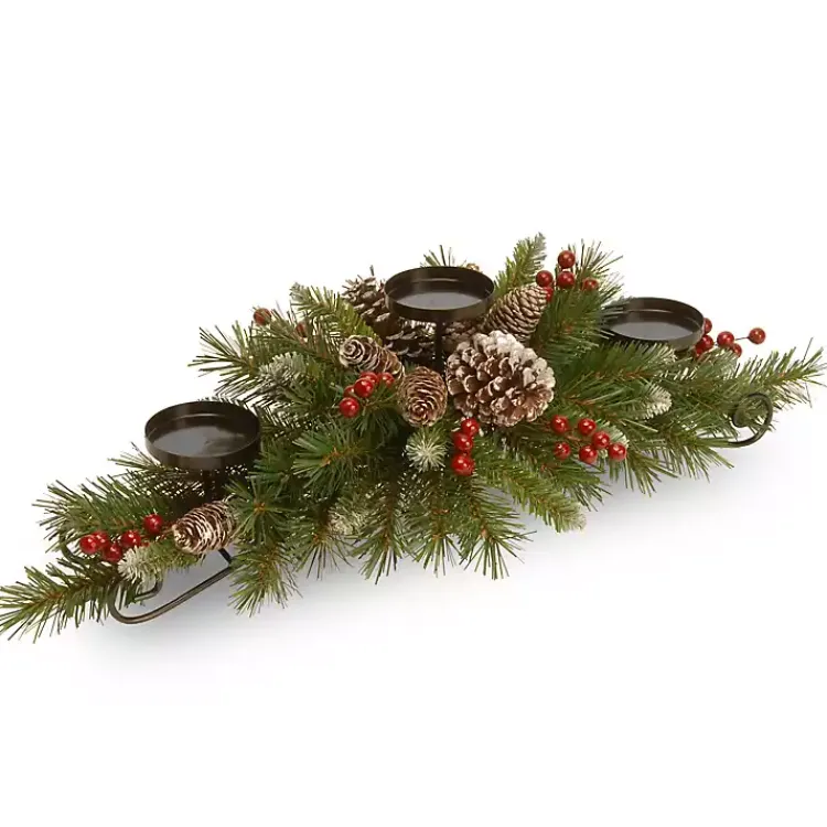 Online Frosted Pinecone and Berry Candle Centerpiece Christmas Centerpieces