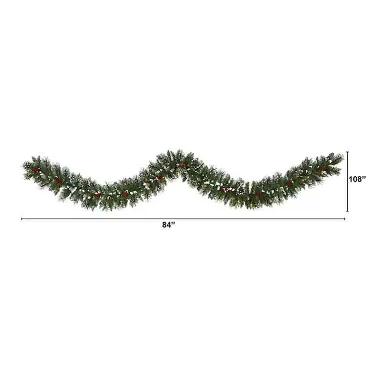 Hot Frosted Swiss Pine and Berry Clear LED Garland Christmas Arrangements & Garland
