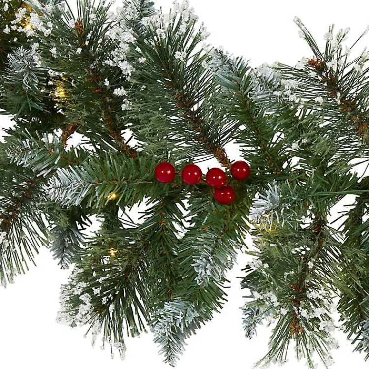 Hot Frosted Swiss Pine and Berry Clear LED Garland Christmas Arrangements & Garland