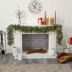 Hot Frosted Swiss Pine and Berry Clear LED Garland Christmas Arrangements & Garland