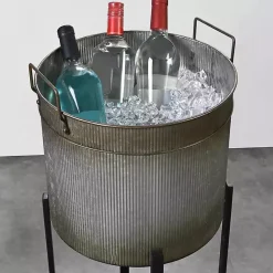 Kirklands Home Planters|Galvanized Planters with Stands, Set of 2 Black