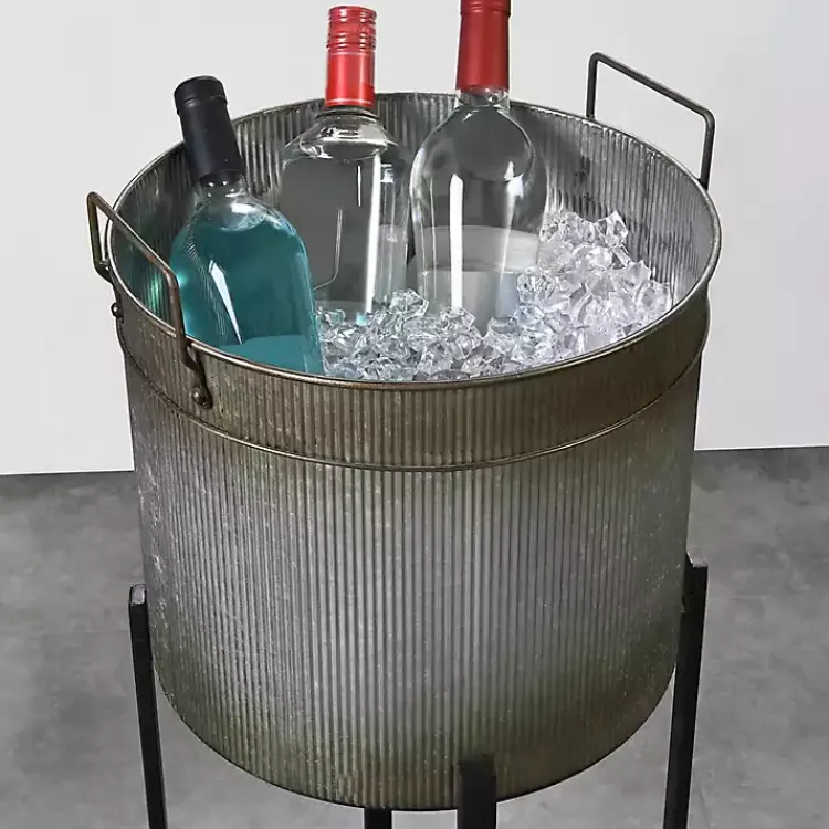 Kirklands Home Planters|Galvanized Planters with Stands, Set of 2 Black