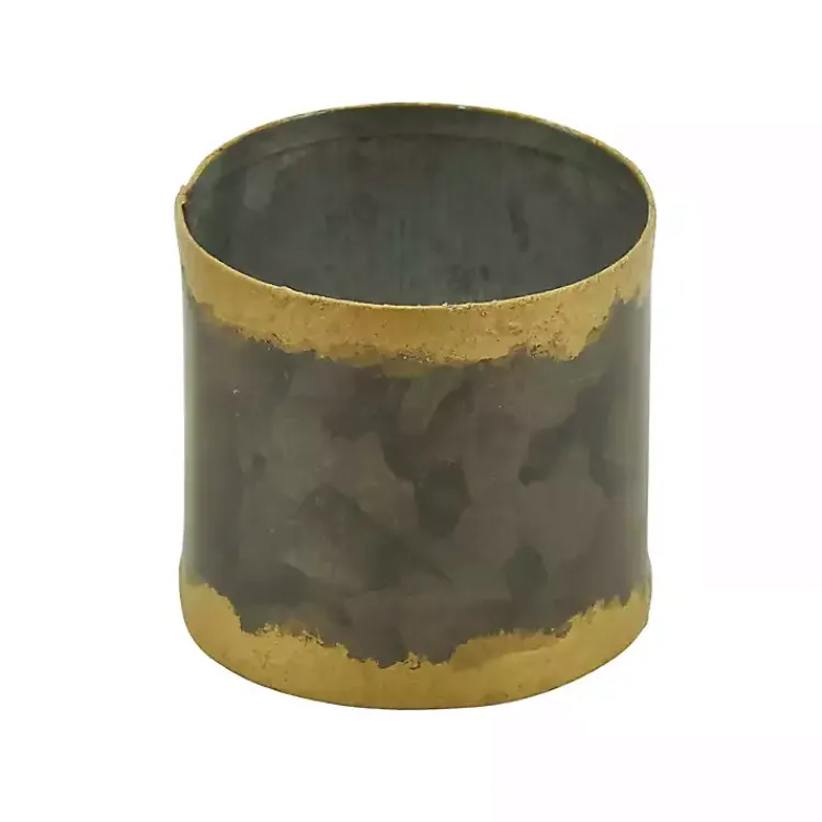 Kirklands Home Table Linens|Galvanized Metal Gold Rim Napkin Rings, Set of 4