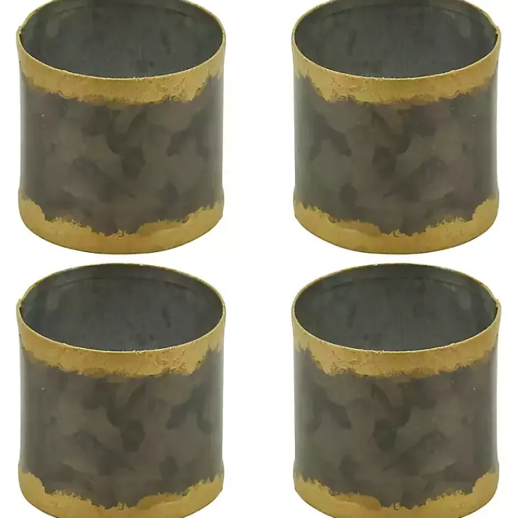 Kirklands Home Table Linens|Galvanized Metal Gold Rim Napkin Rings, Set of 4