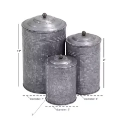 Outlet Galvanized Metal Lid 3-pc. Decorative Jar Set Decorative Bowls & Jars