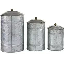 Outlet Galvanized Metal Lid 3-pc. Decorative Jar Set Decorative Bowls & Jars