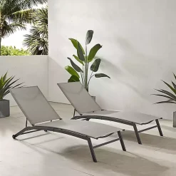 Kirklands Home Outdoor Seating|Gibson Gray Mesh Outdoor Loungers, Set of 2