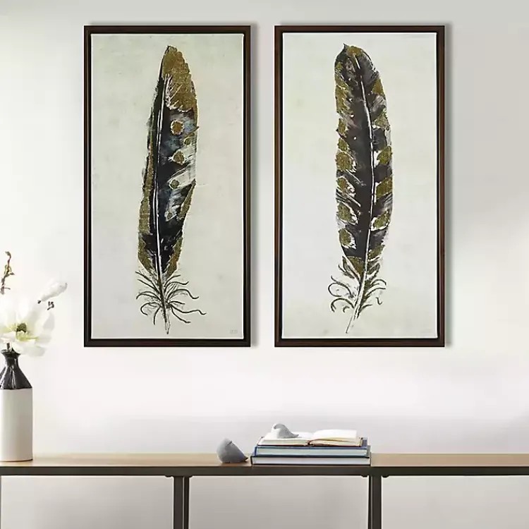 Kirklands Home Framed Art|Gilded Feathers Canvas Art Prints, Set of 2