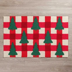 Outlet Gingham Trees Hooked Floor Mat Christmas Decorations