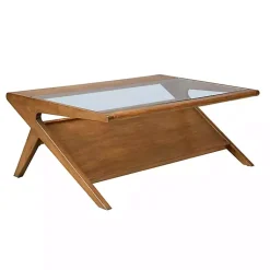 Kirklands Home Coffee Tables|Glass and Walnut Wood Angled Coffee Table Brown