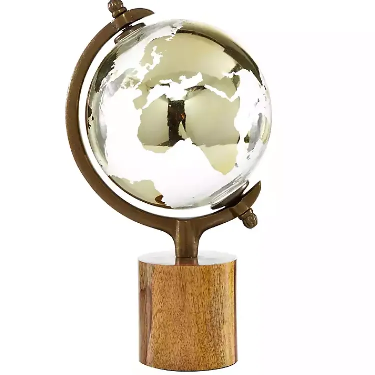 Hot Glass Globe on Wooden Stand Statues & Figurines