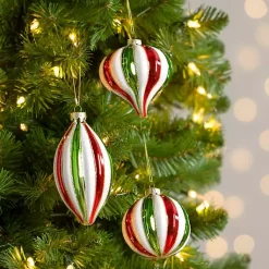 Outlet Glitter Striped Christmas Ornaments, Set of 3 Christmas Ornaments