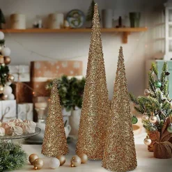 Glittered Cone Tabletop Trees, Set of 3 Christmas Decorations