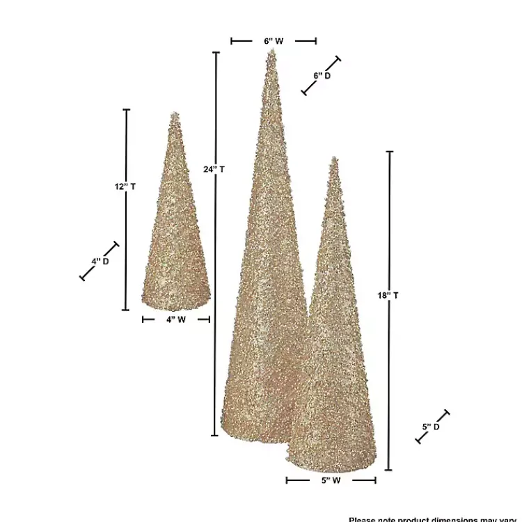 Glittered Cone Tabletop Trees, Set of 3 Christmas Decorations