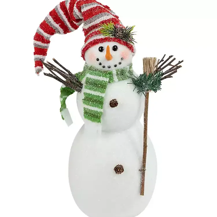 Discount Glittered Snowman with Broom Figurine Christmas Decorations