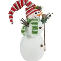 Discount Glittered Snowman with Broom Figurine Christmas Decorations