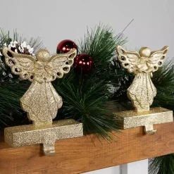 Glittery Angel Stocking Holders, Set of 2 Christmas Stockings & Stocking Holders