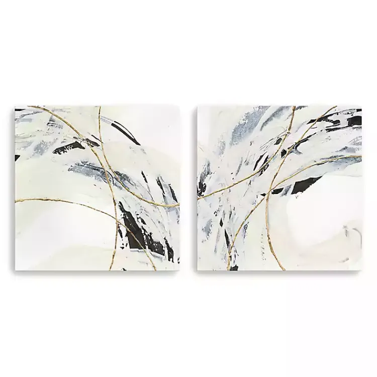 Kirklands Home Canvas Art|Gold and Cream Abstract Canvas Prints, Set of 2 Ivory