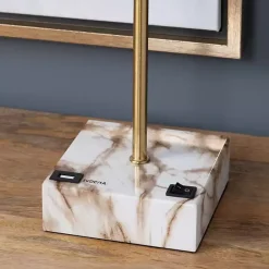 Kirklands Home Table Lamps|Gold and Marble USB Charging Table Lamp White