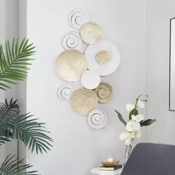 Kirklands Home Wall Plaques|Gold and White Round Layered Plates Wall Sculpture