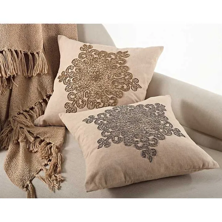 New Gold Beaded Snowflake Down Throw Pillow Christmas Pillows