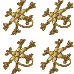 Kirklands Home Table Linens|Beaded Snowflake Napkin Rings, Set of 4 Gold