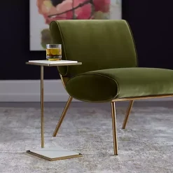 Kirklands Home Accent & End Tables|Gold Elevated Marble Accent Table White