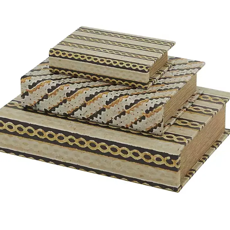 New Gold Faux Leather Chain Link Book Boxes, Set of 3 Baskets & Boxes