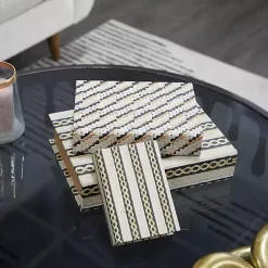 New Gold Faux Leather Chain Link Book Boxes, Set of 3 Baskets & Boxes