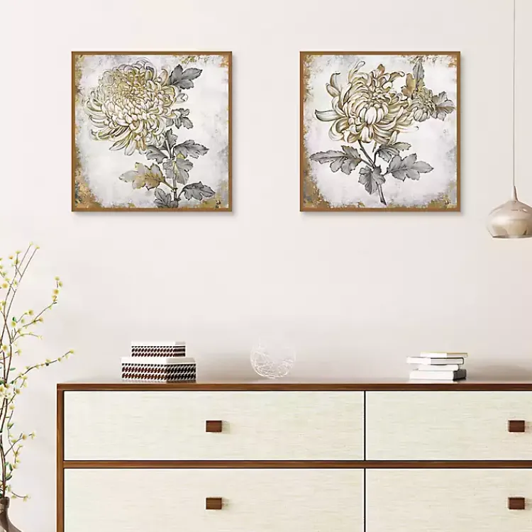 Kirklands Home Canvas Art|Gold Fleur Floral 2-pc. Canvas Art Print Set