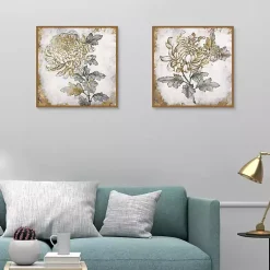 Kirklands Home Canvas Art|Gold Fleur Floral 2-pc. Canvas Art Print Set